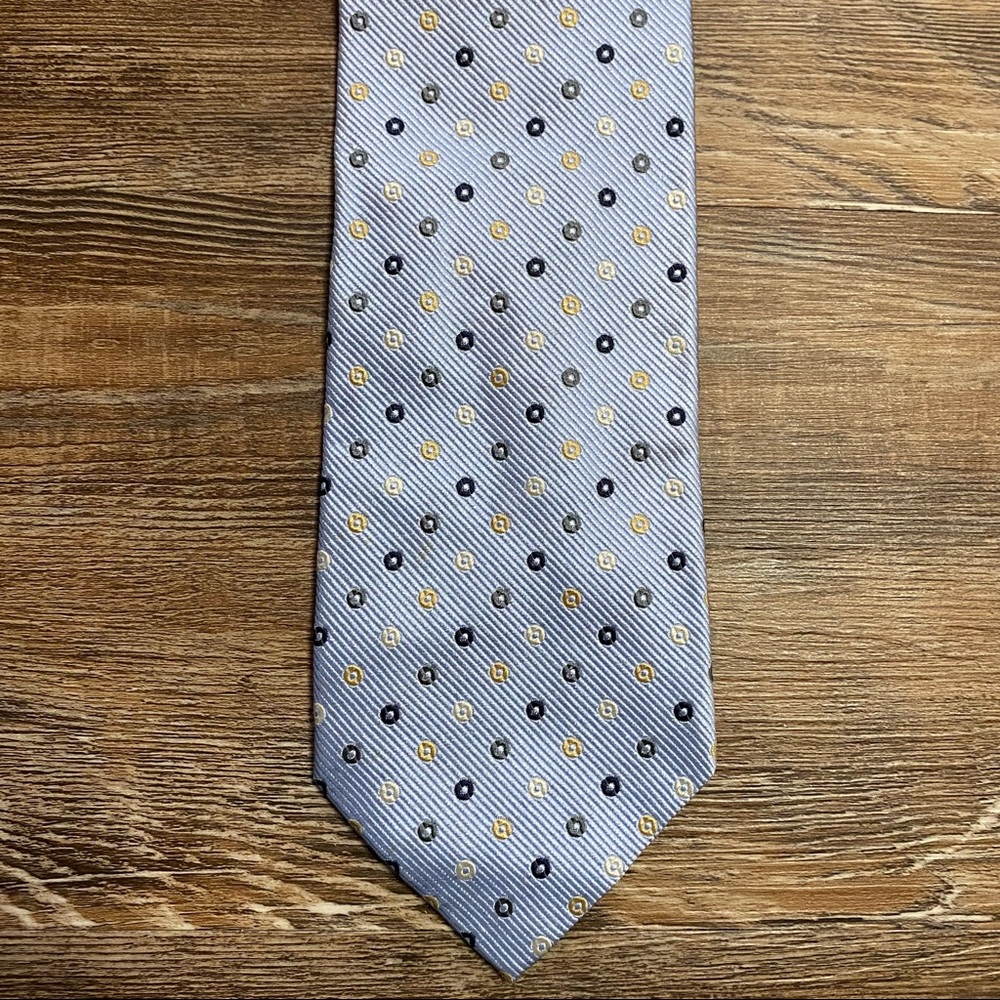 Men’s Ermenegildo Zegna 100% Silk Neck Tie Light Blue Geometric Geo Italy Made